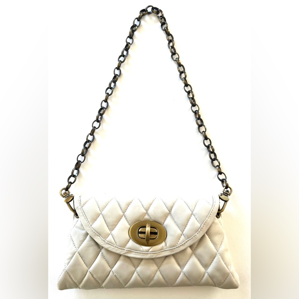 Carla Mancini Cream Quilted Shoulder Bag with Chain Strap, Leather
